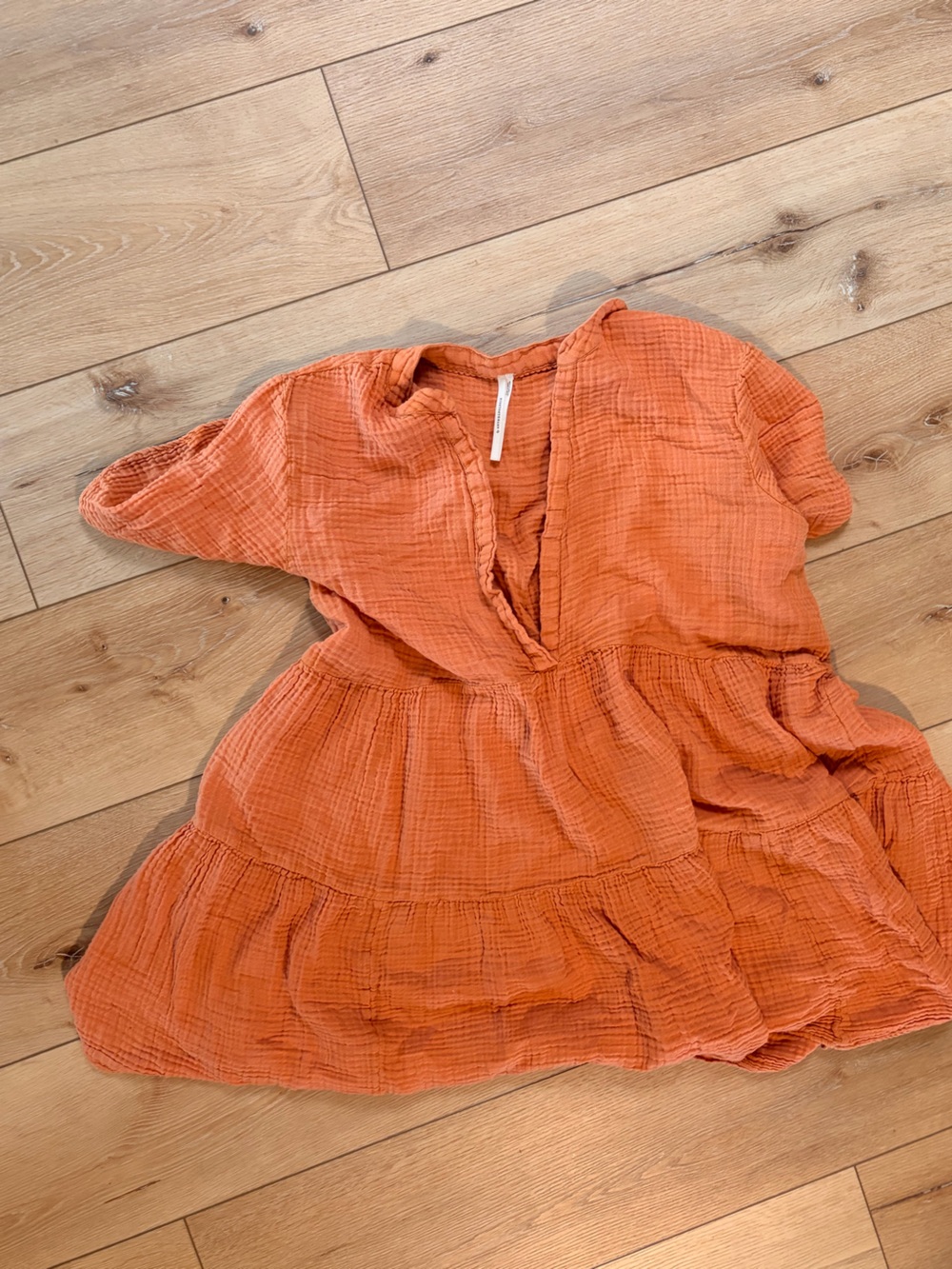 Anthropologie Textured Cotton Gauze V-Neck Tunic - Terracotta Orange